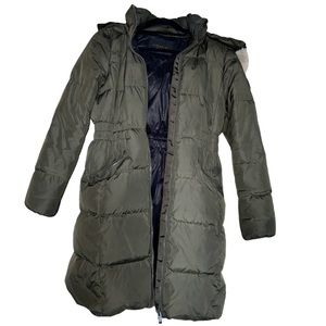 Coach Hunter Dark Green Long Duck Down Puffer with Detachable Hood